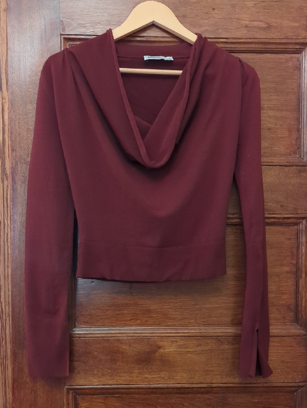 Simkhai Burgundy Draped Cowl Neck Long Sleeve Knit Top XS FLAWED
